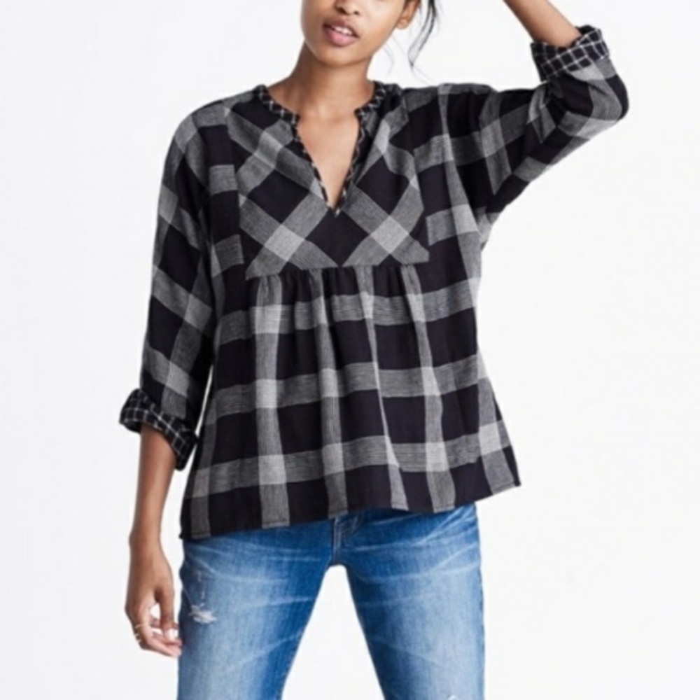 Madewell plaid flannel peplum babydoll shirt